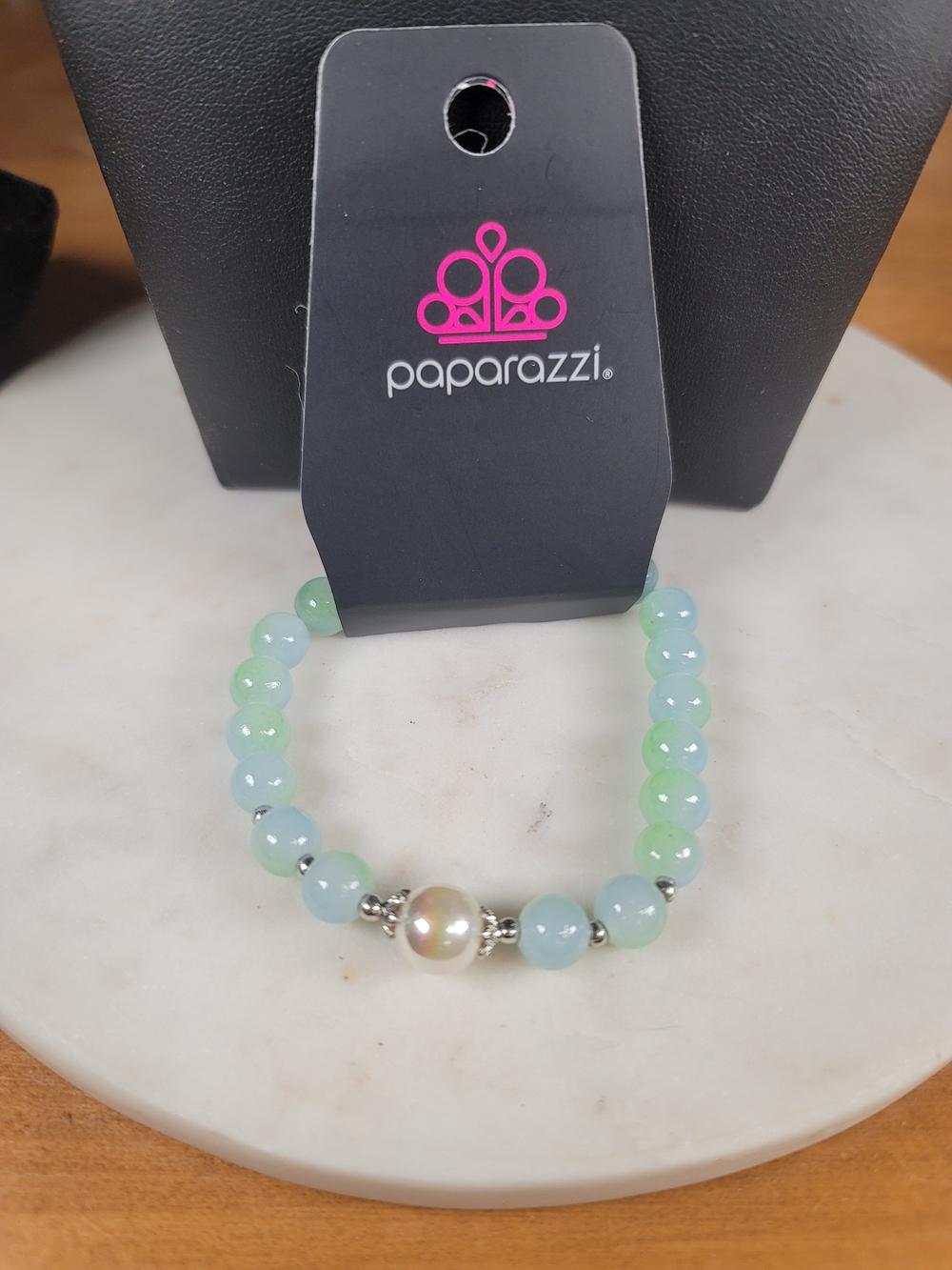 paparazzi Blue and Green Beaded Pearl Accent Bracelet